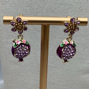 Pomegranates Purple and Gold Floral pierced Earrings